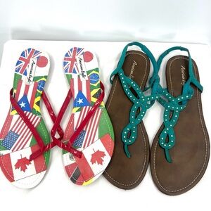 American Eagle Women's Sandals - Red and Teal Size 12
